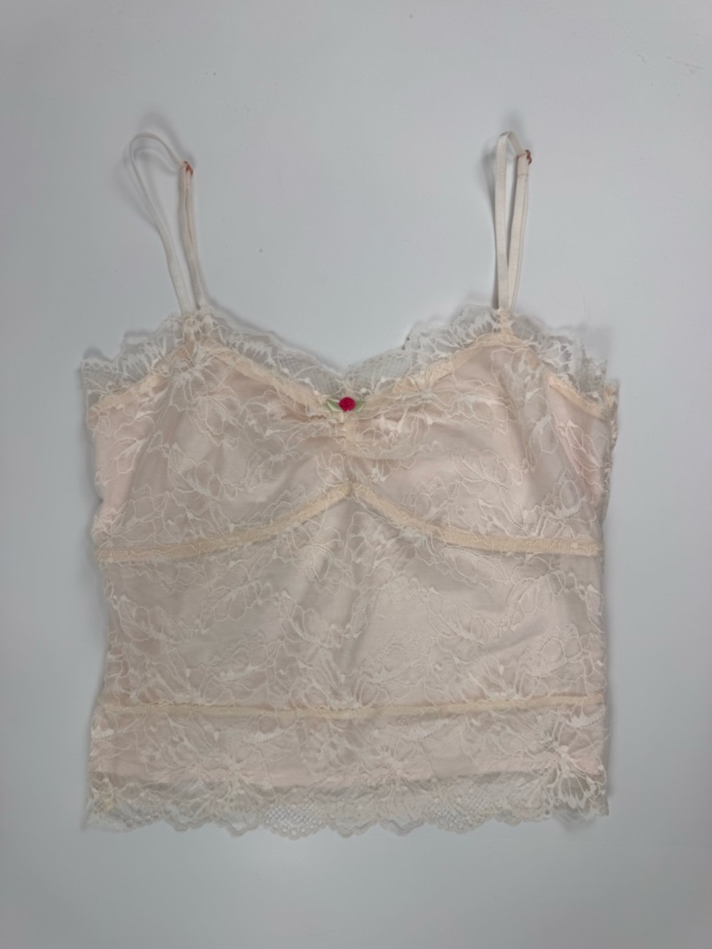 Free People Cream Lace Camisole with Pink Floral Accent